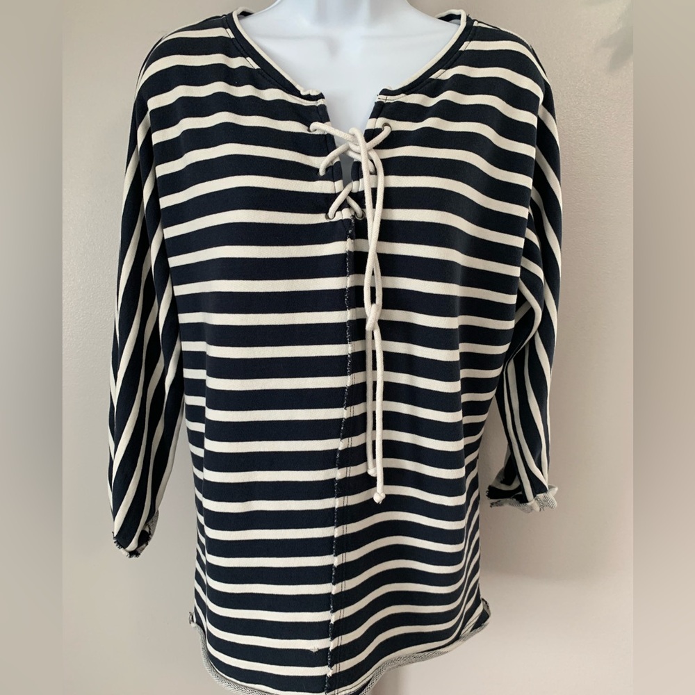 Jag Jeans Striped Lace Up Sweatshirt